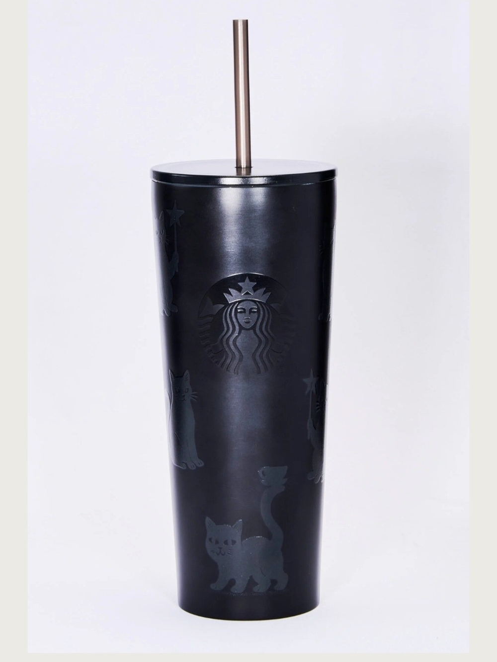 Starbucks Black Stainless Cat Glow in the Dark Tumbler with Straw